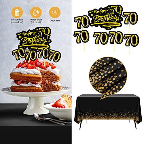 70Th Birthday Decorations For Men Women - (76Pack) Black Gold Party Banner, Pennant, Hanging Swirl, Birthday Balloons, Tablecloths, Cupcake Topper, Crown, Plates, Photo Props, Birthday Sash For Gifts #TOP5