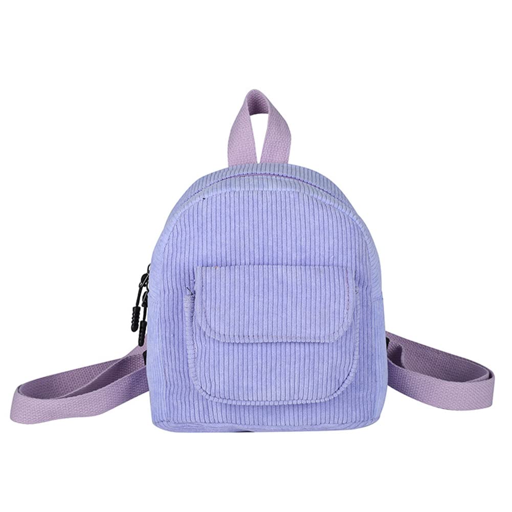 Crgangzy Women's Purple Mini Backpack Corduroy Student Girls Small Bookbags Retro Travel Rucksacks