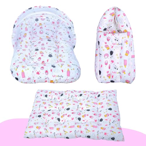 Image of Baby Bedding Set for New Born Baby Sleeping Bag, Mosquito Net Bed, Sleeping Mattress Suitable for 6 Months Babies (Panda Pink)
