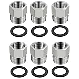 Katyjun 3/8 auf 1/2 Sechskant-Gewindeadapter inkl. 6 Dichtungsringen zur Leckagevermeidung, reduzierstück für Waschmaschine, wasseranschluss adapter aus Messing, 6 Stück Silber