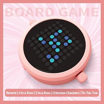 5-in-1 Electronic Board Game-Includes Reversi Othello,Tic Tac Toe & More - Portable Pocket Game with Digital AI Opponent,Screen-Free Handheld Travel Game for All Ages(Pink)