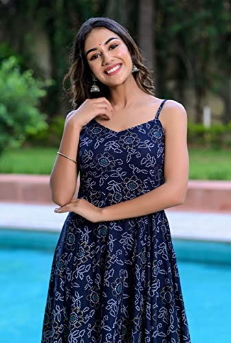 Image of Women Gown with Bandhej Print