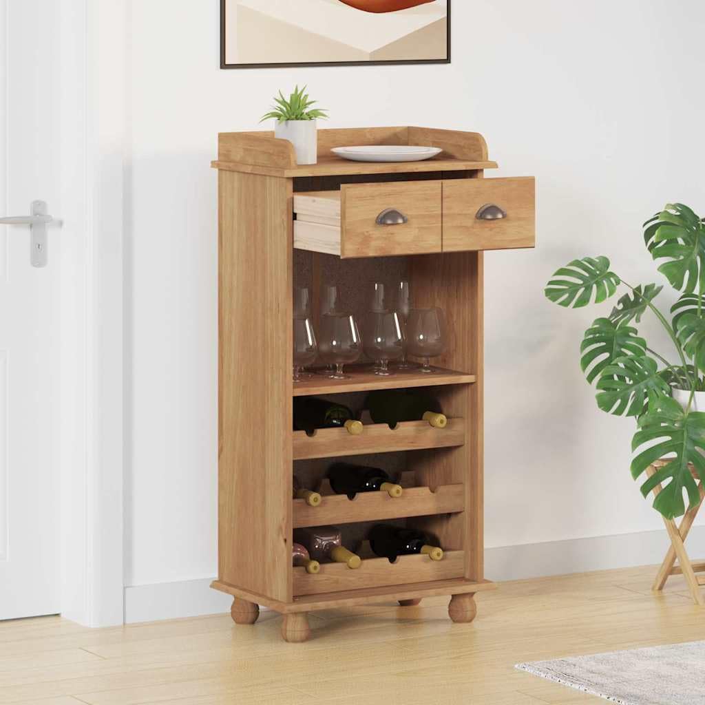 Scaffale per vino in legno di pino massiccio, 57 x 37 x 114 cm, con cassetti e scomparti, design tradizionale per cucina, robusto contenitore per vino con venature naturali