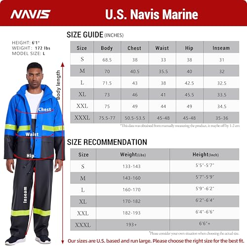 NAVIS MARINE Men\'s Workwear PRO Rain Suit - Waterproof Jacket and Bibs Pant Combo Set for Ultimate Safety and Comfort(Reflective Yellow,Large)