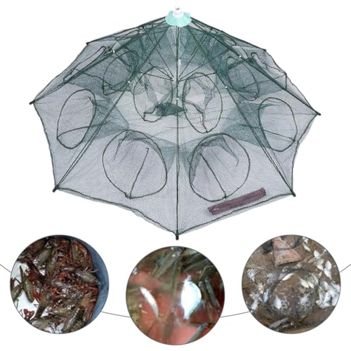 Image of Proberos Fishing Net, Foldable Fishing Net with Reinforced Ribs 24 Holes Automatic Fish Trap, Portable Nylon Lobster Crab Trap Cage Basket Tool for Fishing(12 Sides 24 Holes)