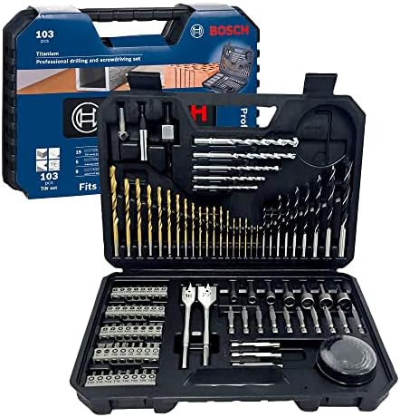 BOSCH 2608594070 Professional 103-Pcs Accessory Set | Versatile Drilling & Screwdriving Kit | Titanium-Coated Metal Drill Bits | Precision Hole Saws for Clean Cutouts | Durable & Organized Carry Case