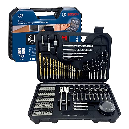BOSCH 2608594070 Professional 103-Pcs Accessory Set | Versatile Drilling & Screwdriving Kit | Titanium-Coated Metal Drill Bits | Precision Hole Saws for Clean Cutouts | Durable & Organized Carry Case