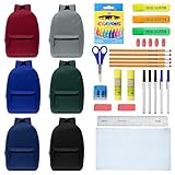 Moda West 15 Inch Bulk Backpacks with 36 Piece School Supplies Kits - Pens, Pencils, Crayons - Case of 12 in 6 Assorted Colors