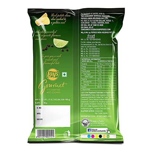 Image of Lay's Gourmet Kettle Chips 55 Gram, Lime & Cracked Pepper Flavour, Premium Slow-Cooked Potato Chips, Chips And Snacks