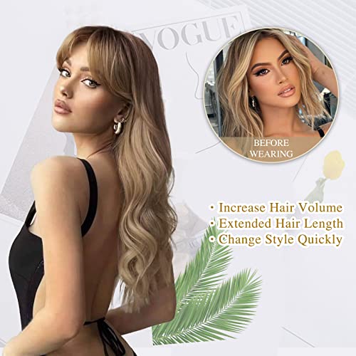 Lativ Blonde Wig With Bangs Long Wavy Curly Ombre Wig With Dark Root Synthetic Heat Resistant Wigs For Women Daily Party Use #TOP4