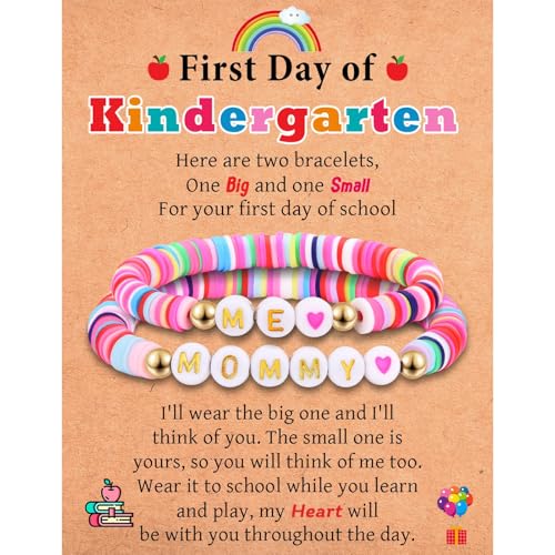 Image of First Day of School Kindergarten Preschool Gifts for Girls, Mommy and Me Matching Bracelets Set, Back to School Gifts for Daughter from Mom