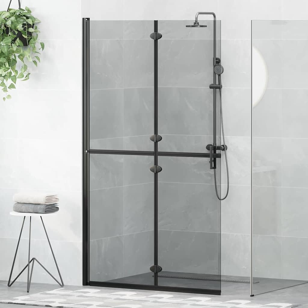 Ścianka prysznicowa Walk-In czarna z aluminium i szkła hartowanego, 110 x 6,5 x 190 cm, składana, do łazienki, ochrona przed rozpryskiwaniem, zajmuje mało miejsca szklana ścianka do wnętrz