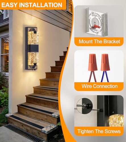 Image of 15.3 inch Dusk to Dawn Outdoor Wall Light, 12W LED Black and Gold, 1-Pack | IP65 Waterproof, Exterior Crystal Modern Wall Sconce, Ideal for Porch, Hallway, Doorway, Patio