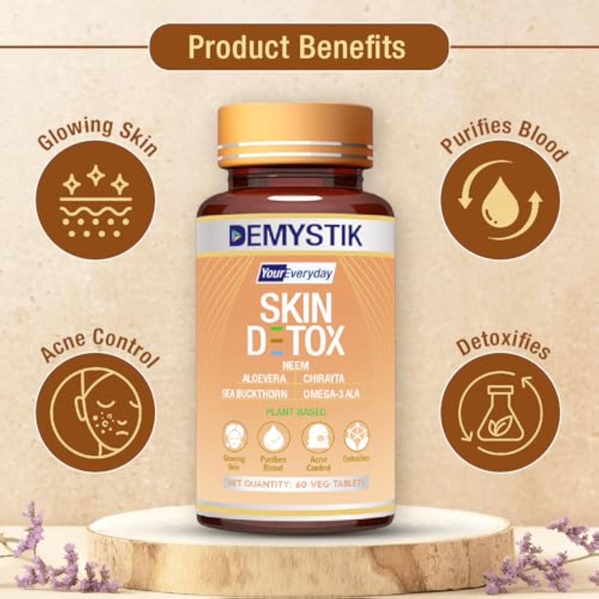 Demystik Skin Detox Tablets with Neem and Sea Buckthorn