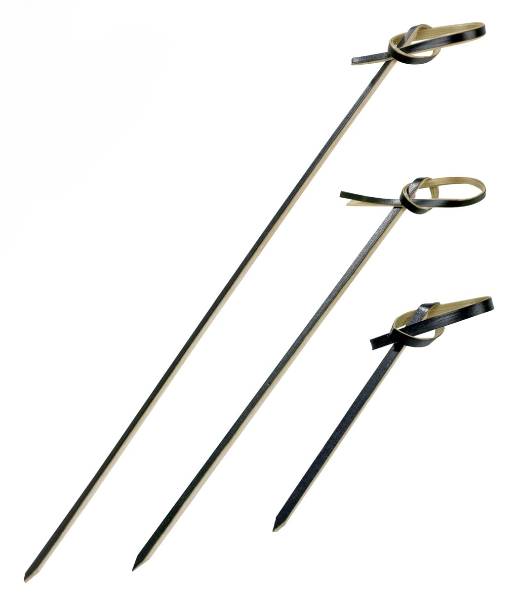 PACKNWOOD 209BBLOKO10 - Black Knot Bamboo Skewer - Loko Black Looped Bamboo Skewer - Biodegradable Knotted Picks - Bamboo Knot Picks - 3.9" - 2000 per case