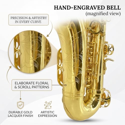 Image of Alto Saxophone Eb Gold Lacquer Finish Complete Starter Kit with Hard Case, Reeds & Maintenance Accessories for Entry & Intermediate Musicians, Beginners