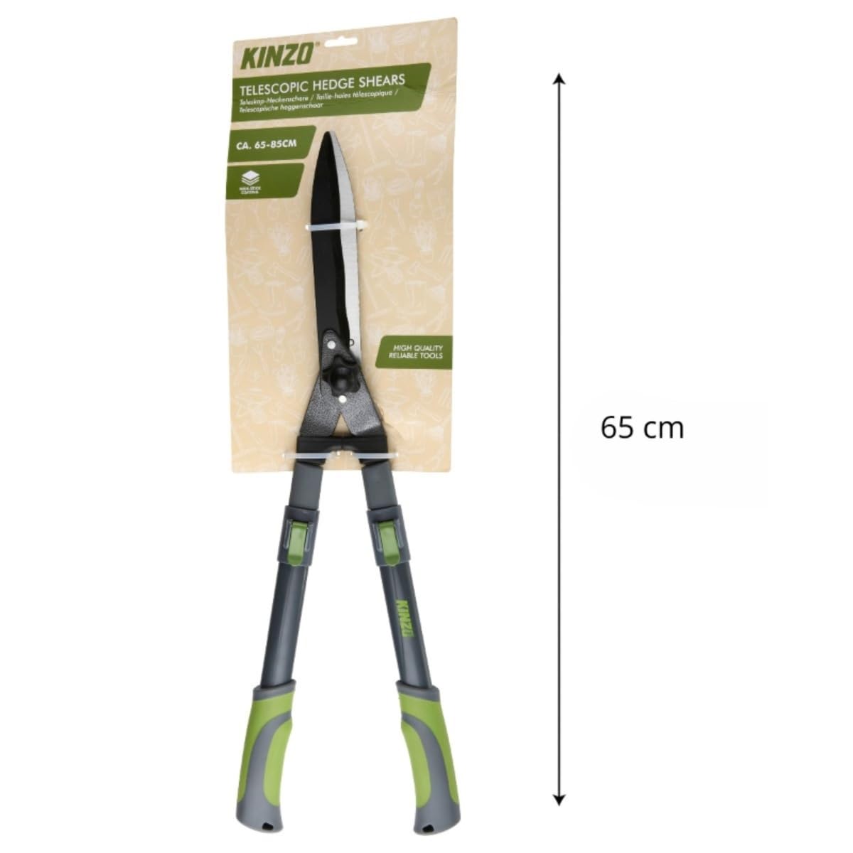 Kinzo Cisaille à Haie Télescopique 65-85cm - Ciseaux de Jardin pour Haies et Arbustes - Lames Antiadhésives - Poignées Ergonomiques - Outil de Jardin Léger pour une Coupe Précise