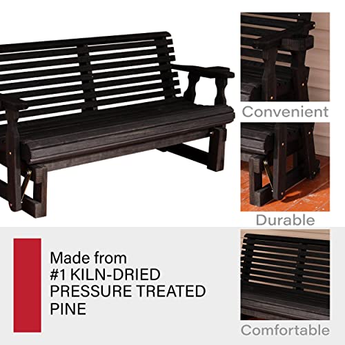 Image of Amish Casual Heavy Duty 800 Lb Roll Back Pressure Treated Porch Glider with Cupholders (5 Foot, Semi Solid Black Stain)