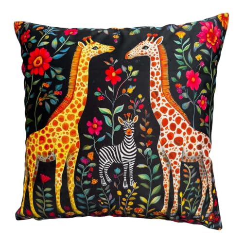 whooplaArt Giraffe & Zebra Floral Jungle Throw Pillow Case, 18x18 Inch