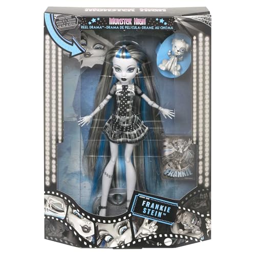 Image of Monster High Reel Drama Doll, Frankie Stein in Black and White, Collectible Reproduction with Doll-Size and Life-Size Posters, Horror Flick Theme