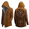Viking Hooded Sweatshirt for Men Vintage Plain Medieval-Inspired Long Hooded Pullover Nordic Style Norse Mythology Mysterious Assassin Costume, Brown, 4XL #5