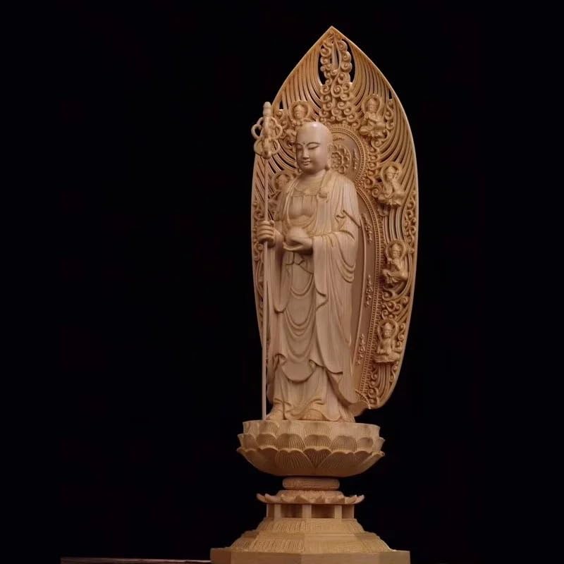 ULTRAWAVE Rzeźba drewniana dekoracyjna statua Buddy Rzeźba z litego drewna Dom Salon Urząd Statua 43 cm Dekoracje na biurko
