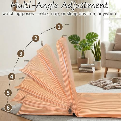 Image of Karenhi Folding Floor Chair with Back Support Adjustable Floor Chair Portable Ground Seating for Adults Padded Sleeper Bed Couch Recliner Gaming Meditation Living Room(Orange)
