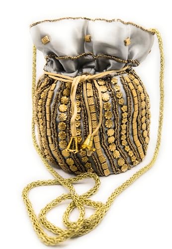 belelle Bolsos Bombonera HIndu | Bolso Bombonera Mujer Fiesta | Bolso de Mano de Mujer | Bolso Dorado | Bolso Bandolera | Bolsa Saco | Bolso Boda (Plata)