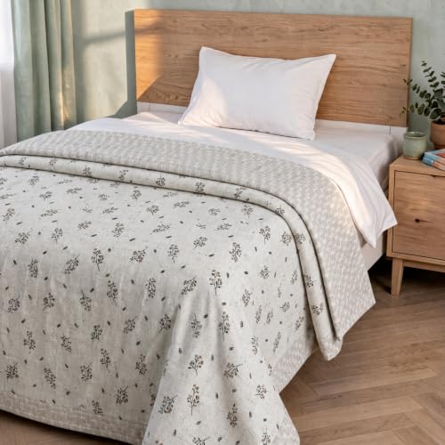 Image of Florida Reversible Cotton Dohar - Single Size (220x160 cm, 90 GSM, Brown Floral Pattern), Soft & Lightweight Blanket for All Seasons, Breathable & Skin‑Friendly Fabric