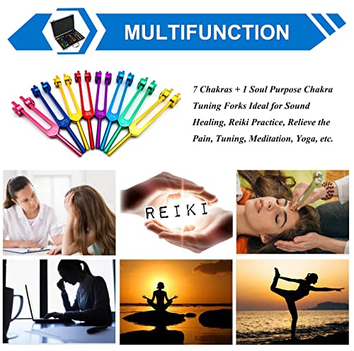 Chakra Tuning Forks Set For Healing, 7 Chakra+1 Soul Purpose Weighted Tuning Forks With Exquisite Aluminum Gift Box, Multicolour,(126.22 Hz, 136.1 Hz, 141.27 Hz, 172.06 Hz Etc) #TOP5