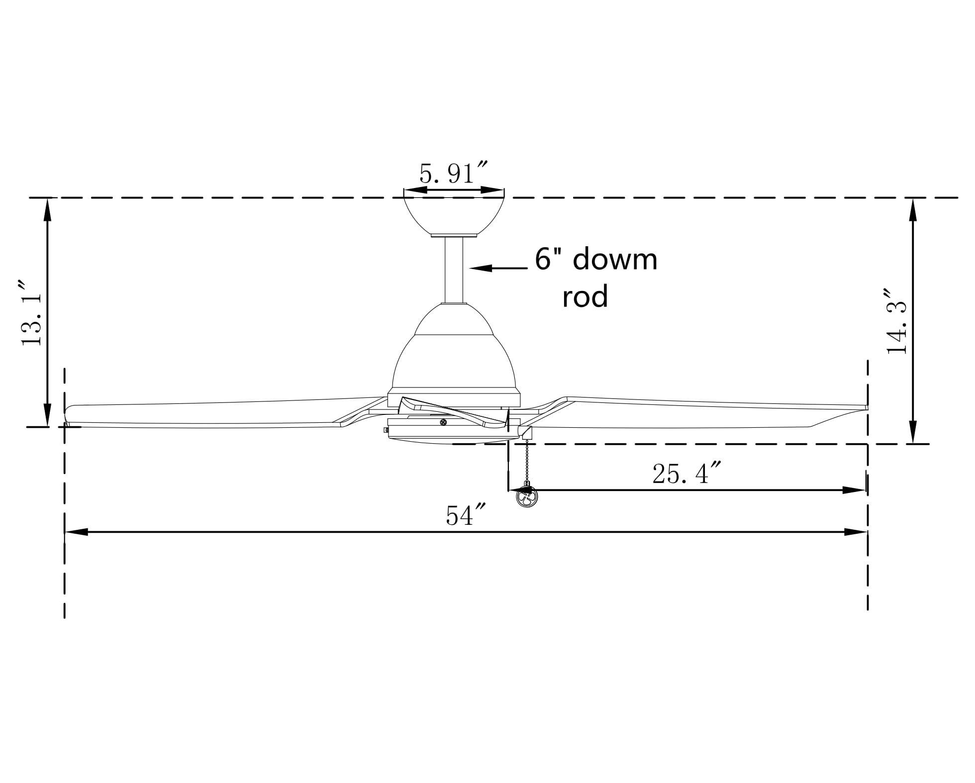 54 Inch Outdoor Wet-Rated Waterproof Ceiling Fan, Modern Style 110V ETL Listed for Porches, Patios, Sunrooms, Living Room, Dining Room, Bedroom, Basement, Kitchen