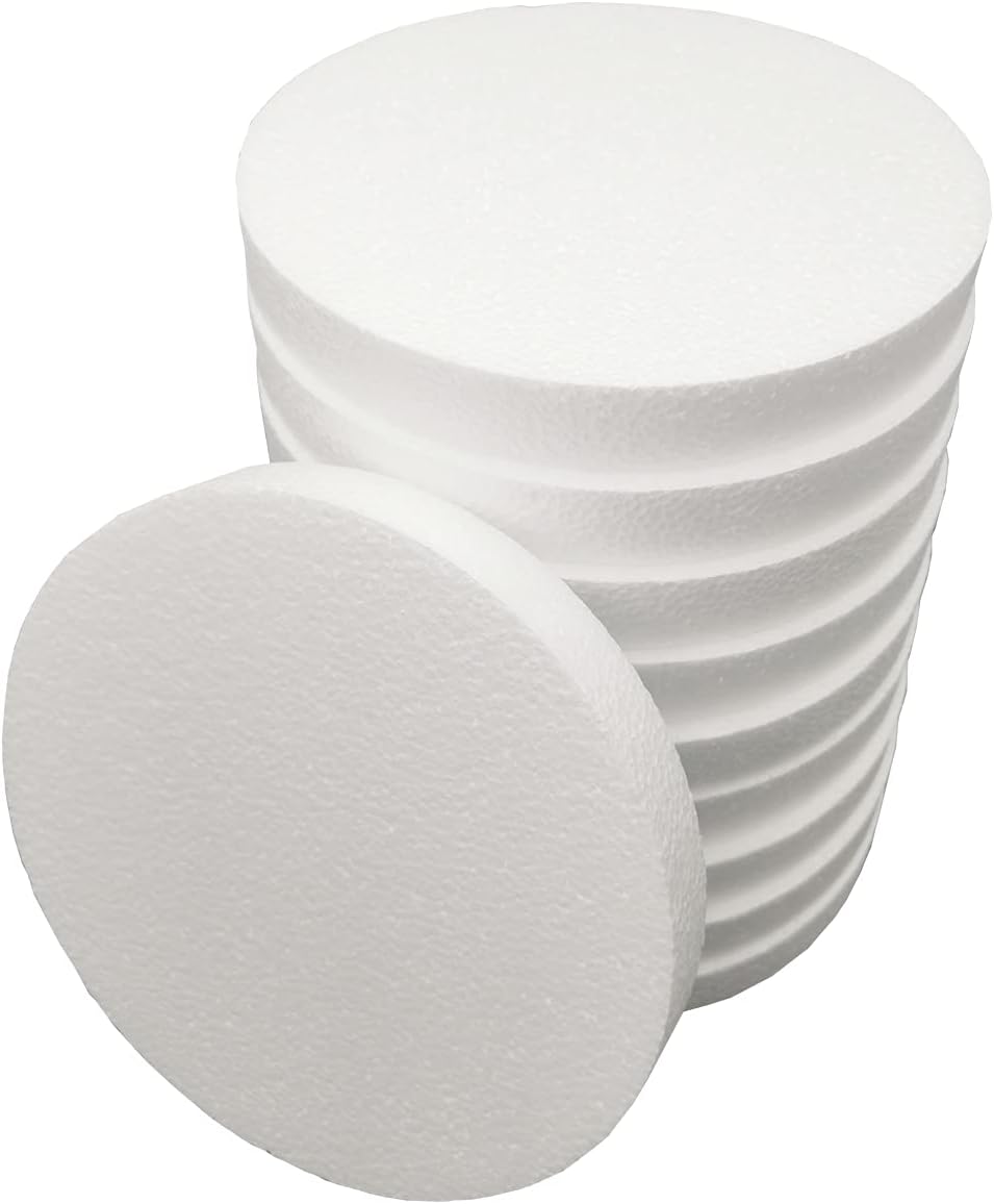 6 Inch 10-Pack Foam Circles for Crafts (1" Thick), Polystyrene Round Foam Disc for DIY Projects, Cakes and Decorations, Sculpture, Modeling, Arts and Crafts Supplies.(White)