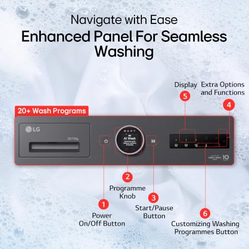 Image of LG 20 Kg(Wash) /10 Kg(Dry), AI DD Technology, Steam+ with Wrinkle Care, 6 Motion DD & Wi-Fi Front Load Fully Automatic Washer Dryer (FDX92010A9K, Digital Dial, Microplastic Care, Pet Care, Matte Black)