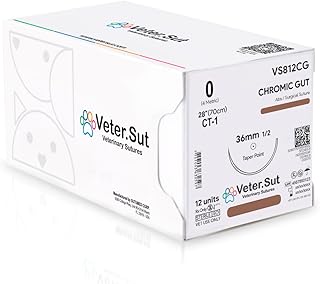 VeterSut CHROMIC Gut Absorbable Surgical Suture USP Size 0, (CT-1) 1/2 36mm Taper Point Needle, 28 Inches (70 cm), 12 Count, Veterinary Use