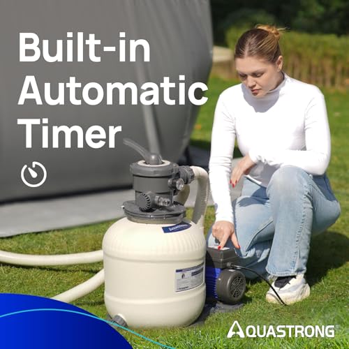 Image of AQUASTRONG 14in Sand Filter Pump for Above Ground Pool with Timer, 2 /3 HP Pool Pumps Above Ground 3000 GPH for Pools up to 13000 GAL, Pool Filter with 6-Way Valve, Improved Circulation and Filtration