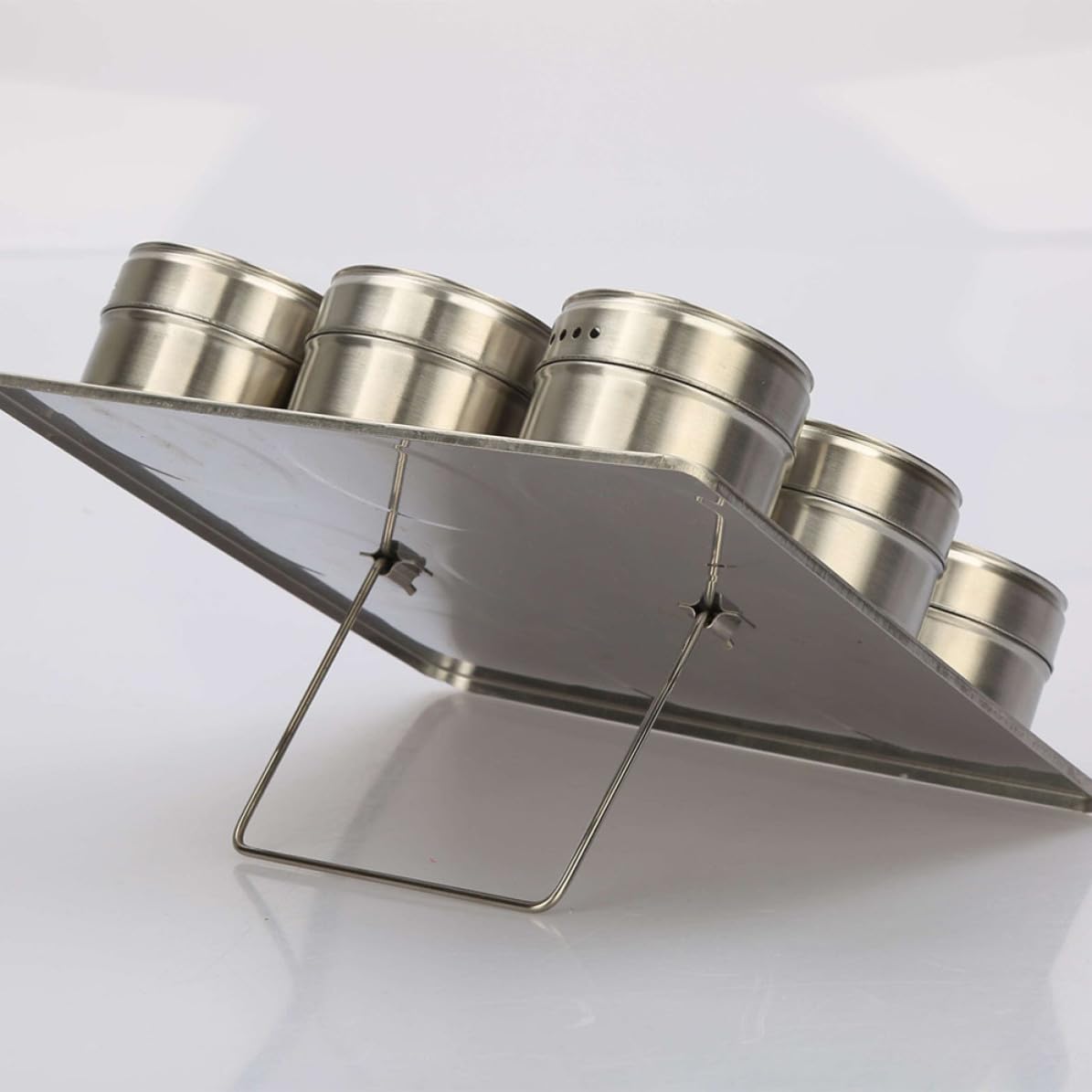 PRETYZOOM Tarros para Especias y Base Magnética para Almacenar Condimentos Set de 9 de Acero Inoxidable con Ventana Visible en Cocina o Barbacoa