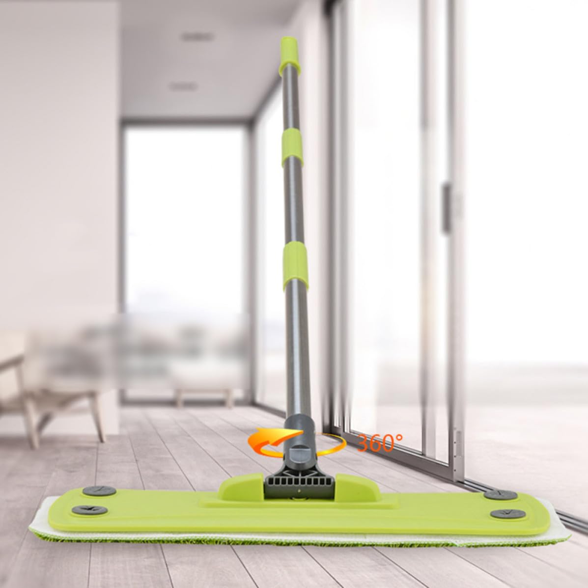 Trapeador Giratorio de Microfibra Reutilizable con 3 Paños Lavables para Limpieza de Pisos de Madera y Azulejos en Oficina o Hogar