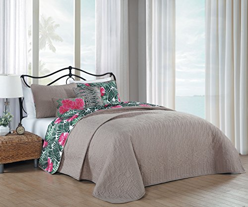 Avondale Manor Tro5Qtkingghpg Tropical Paradise 5 Piece Quilt Set, King, Pink/Green #TOP23