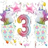 【Decoracion de Fiesta de Cumpleaños de Unicornio 】: El kit de globos unicornio de rosa temática con globos unicornio, confeti globos de cumpleaños, globos estrellas, globos número, los globos de arco iris son encantadores y hermosos que harán que la niña brille generosamente. Decoración de cumpleaños de unicornio para tu hija. Este unicornio decoracion cumpleaños 3 años ​traerá un recuerdo inolvidable a la niña de la fiesta de cumpleaños. El mejor regalo para tu pequeñ
