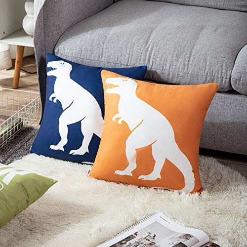 Emvency Set Of 4 Throw Pillow Covers Dinosaur Tyrannosaurus In Rawr Brachiosaurus Red Navy Blue Prehistoric Paleontologist Decorative Pillow Cases Boys Room Home Decor Square 20X20 Inches Pillowcases #TOP3