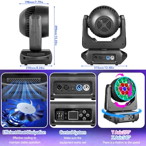 Professionelles Moving Head Bühnenlicht, 19 x 15 W RGBW LED DJ-Lichter, 17/25 Kanäle mit Zoom, DMX 512-Steuerung, Auto Run, Soundaktivierung, Wash- und Beam-Effekt für Partys (1 Packung)
