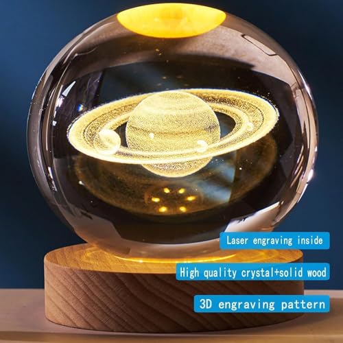 Image of 3D Crystal Night Light Decorative Quartz Glass Ball Bedroom Table Light, Engraved Model Home Decor, Universe Gift for Loved Ones (Saturn Crystal)