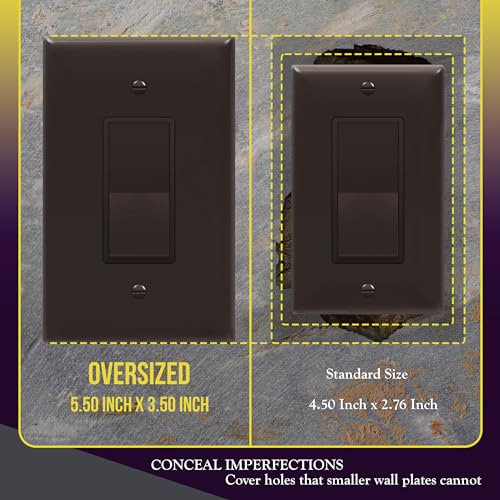 Image of ENERLITES Decorator Light Switch or Receptacle Outlet Wall Plate, Gloss Finish, Over-Size 1-Gang 5.5 inch x 3.5 inch, Unbreakable Polycarbonate Thermoplastic, UL Listed, 8831O-BR, Brown