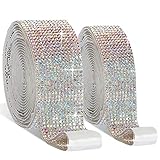 Amidaky Crystal Rhinestone Ribbon 2 Rolls 6 Yards Diamond Shining Bling Ribbons for Wedding Cakes Bi