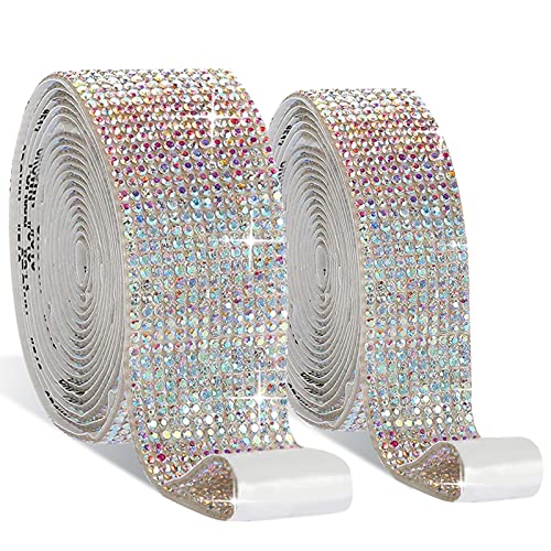 Amidaky Crystal Rhinestone Ribbon 2 Rolls 6 Yards Diamond Shining Bling Ribbons For Wedding Cakes Birthday Crafts Decorations, Silver (2 Rolls, Multiple Colour) #TOP8
