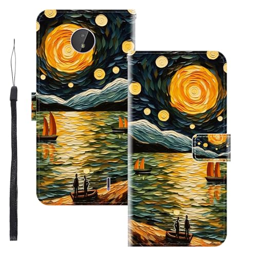 WUACYEAMING Funda para Nokia C10/C20,con Soporte/Ranura de Tarjeta Cubierta Premium Magnético Suporte TPU Protectora Fundas PU Cuero Flip Multifuncional El mar y los Barcos