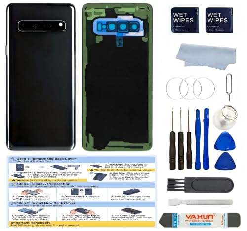 Galaxy S10-5G Back Glass Replacement for Samsung Galaxy S10-5G 6.7-Inches Back Cover with Lens Frame Pre-Installed Tape +Tools (Black)