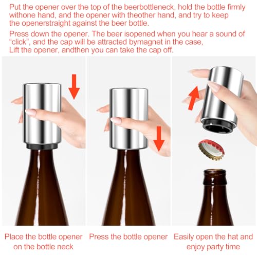Rseuphiee Automatischer Flaschenöffner, Edelstahl Kapselheber Bieröffner, Bottle Opener mit Magnet, Push up Bierflaschenöffner Zum Öffnen von Kronkorken-Flaschen für Home Pub Outdoor Camping