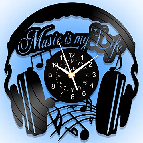 Deksu Led Night Light Clock, Luminous Music Headphones Decor Wall, Musical Vinyl Record Clock, Aesthetics Gifts For Music Lovers, 12 Inch Vintage Silent Non Ticking Clock For Living Room #TOP24