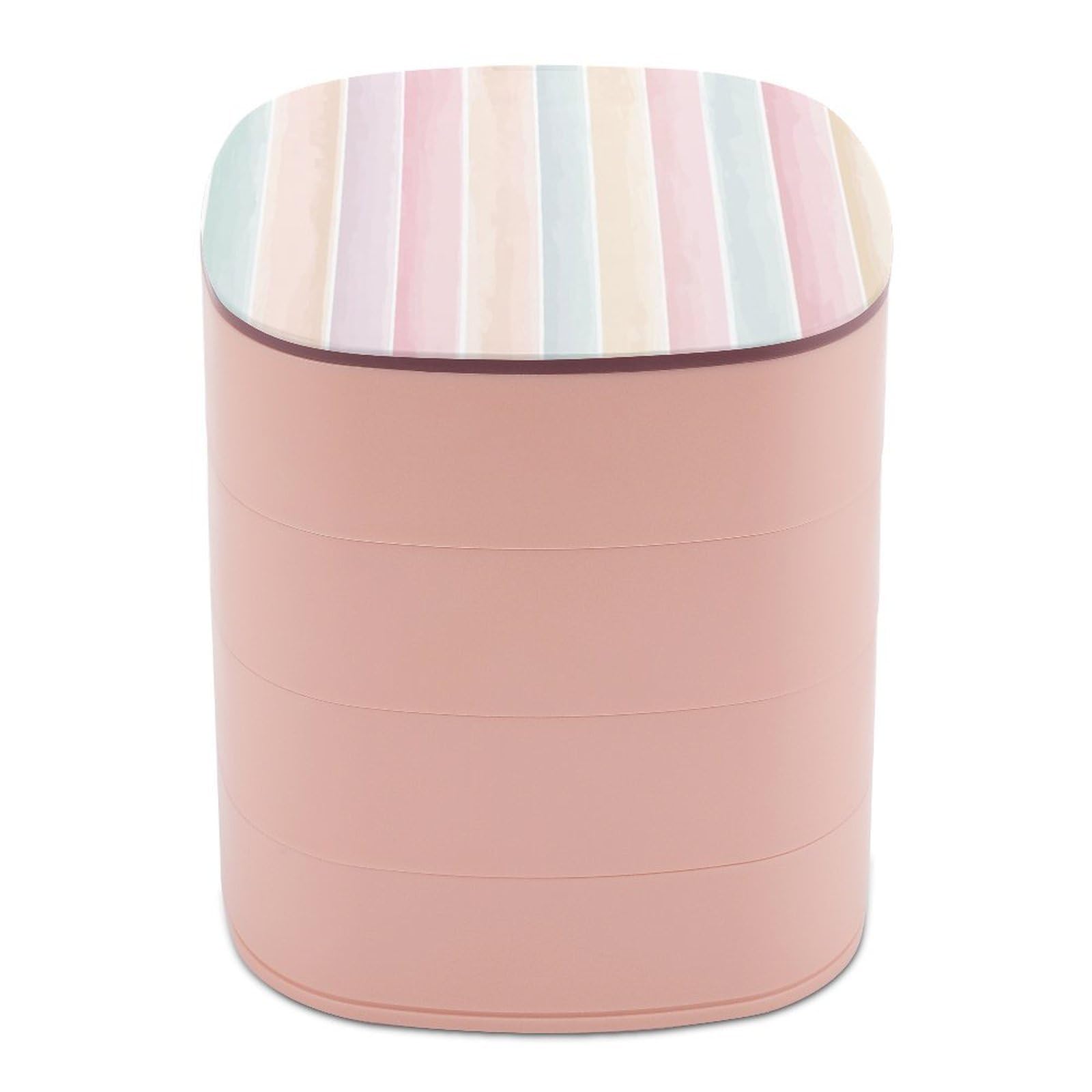 Jubonexis Width Vertical Stripes in Pink Peach Mint Cream Jewelry Boxes for Women, Earring Holder Organizer Rotating Jewelry Organizer for Necklaces Bracelets Ring